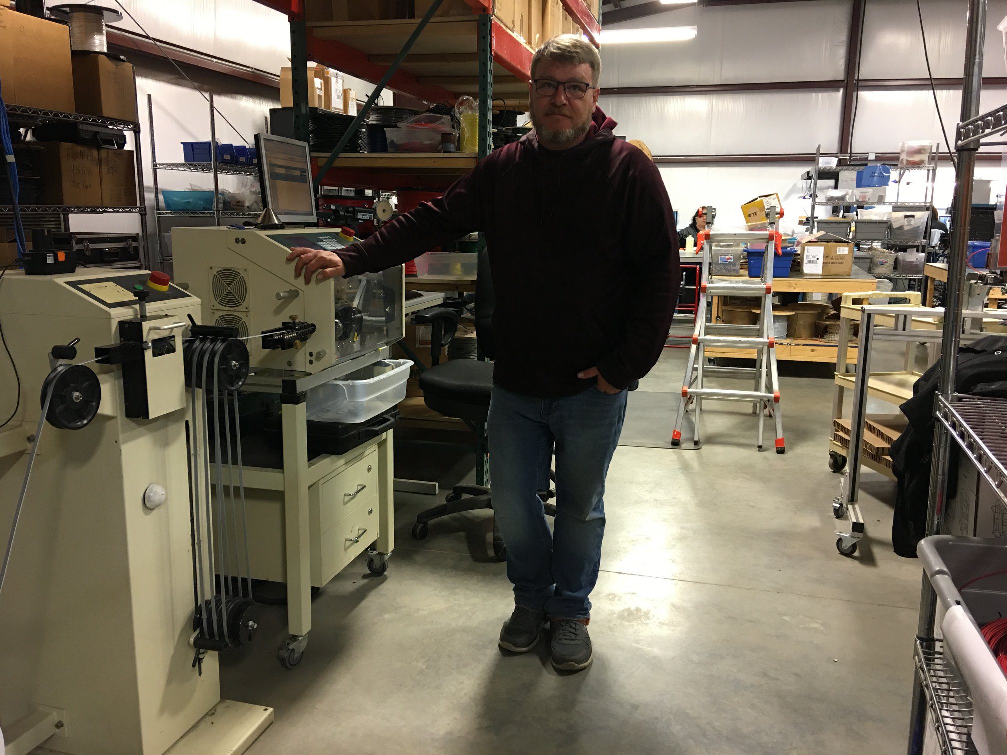 Chris runs our wire cutting machine and crimp center in our Cable Department.